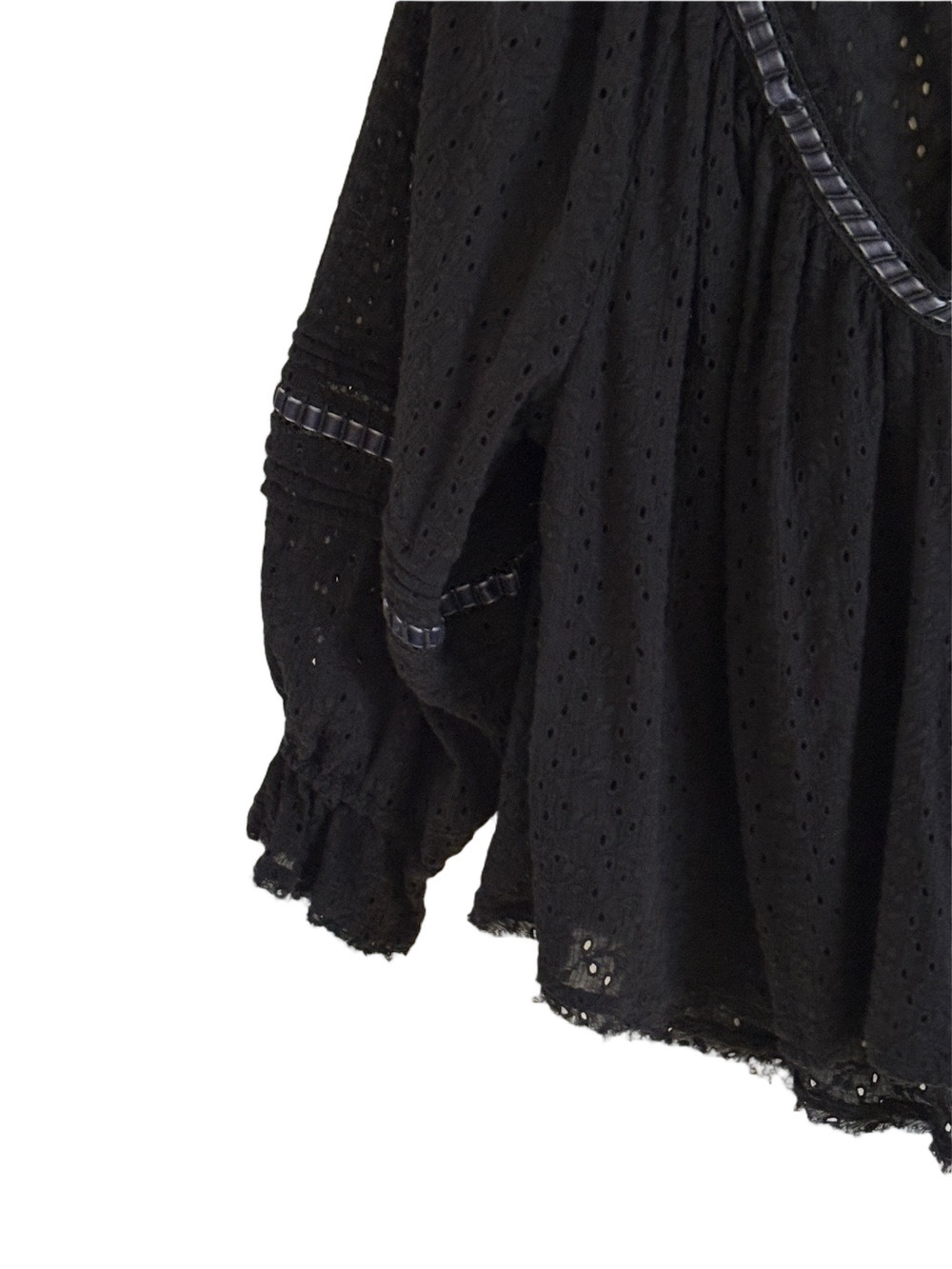 Free People Darcy Black Eyelet V-Neck Womens Top Boho Peasant Blouse Size Medium - Picture 6 of 10